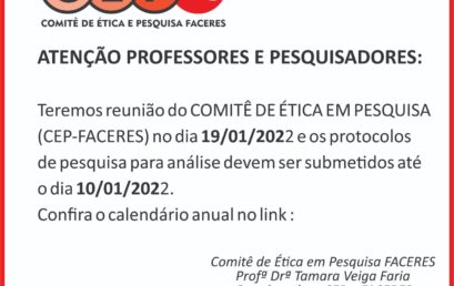 Comunicado REUNIÃO DO COMITÊ DE ÉTICA EM PESQUISA janeiro 2021